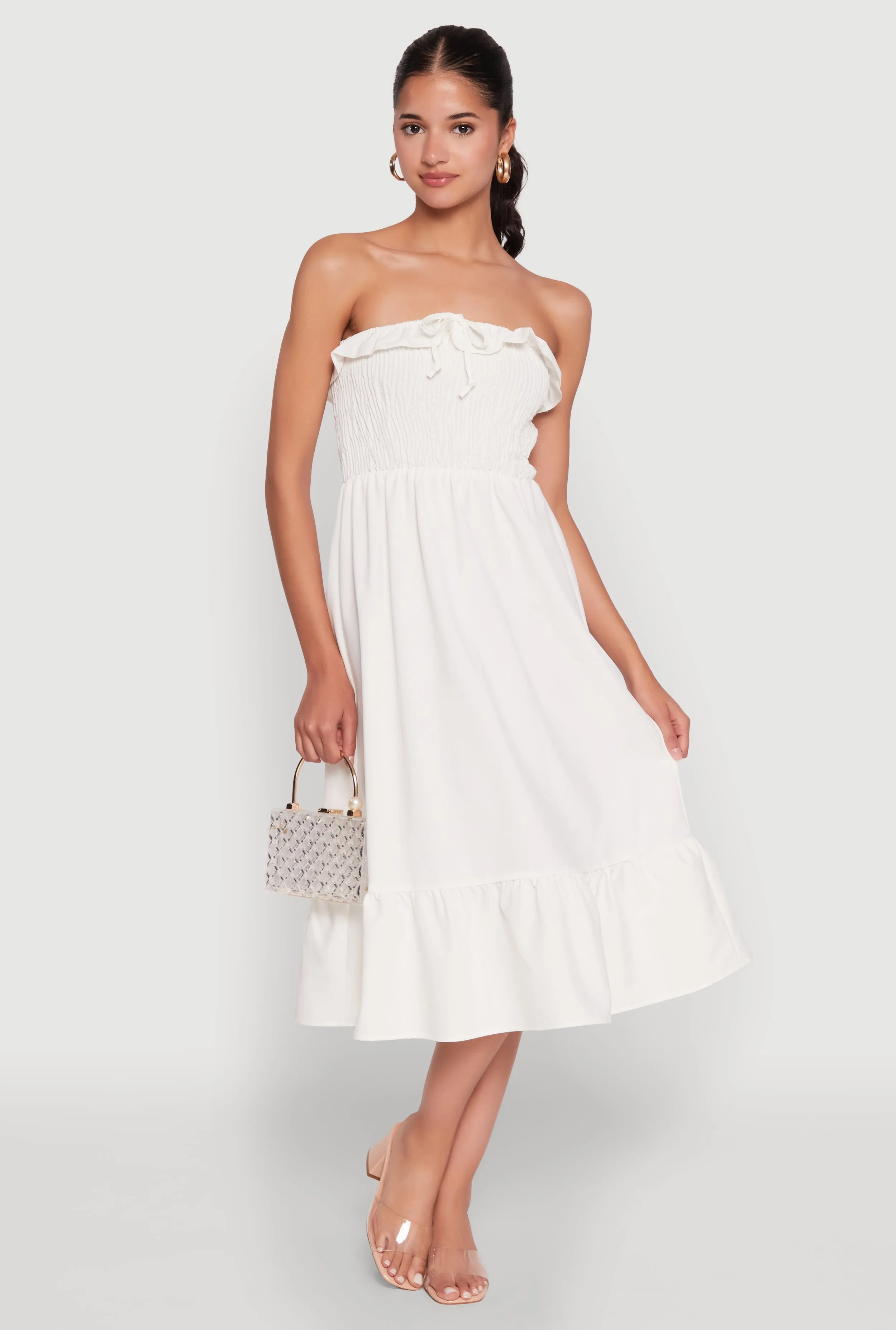 Chic Smocked and Ruffle Tiered Peasant Dress Workday Cool Chic Vibes