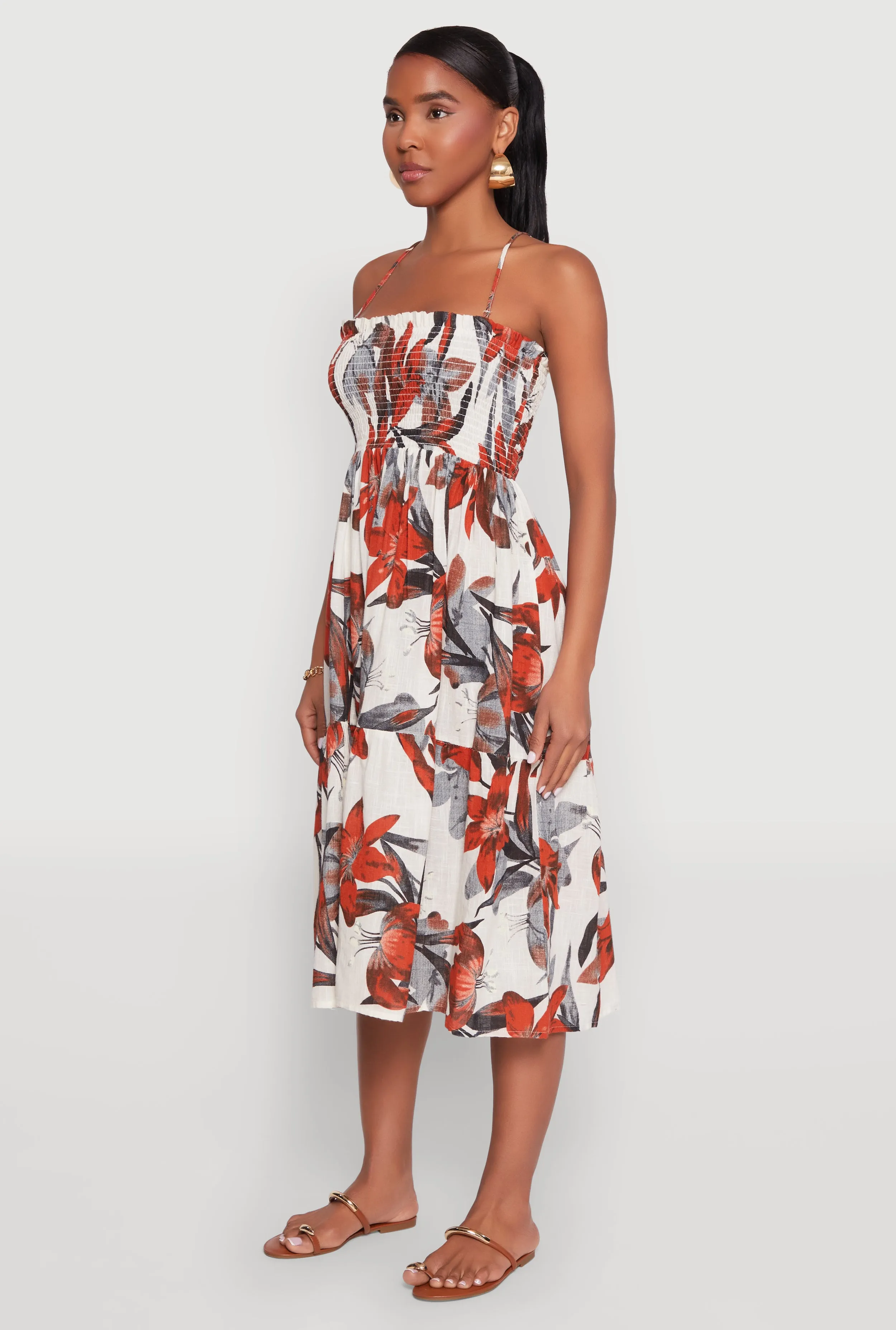 Flattering Layers Floral Print Smocked Tiered Midi Dress