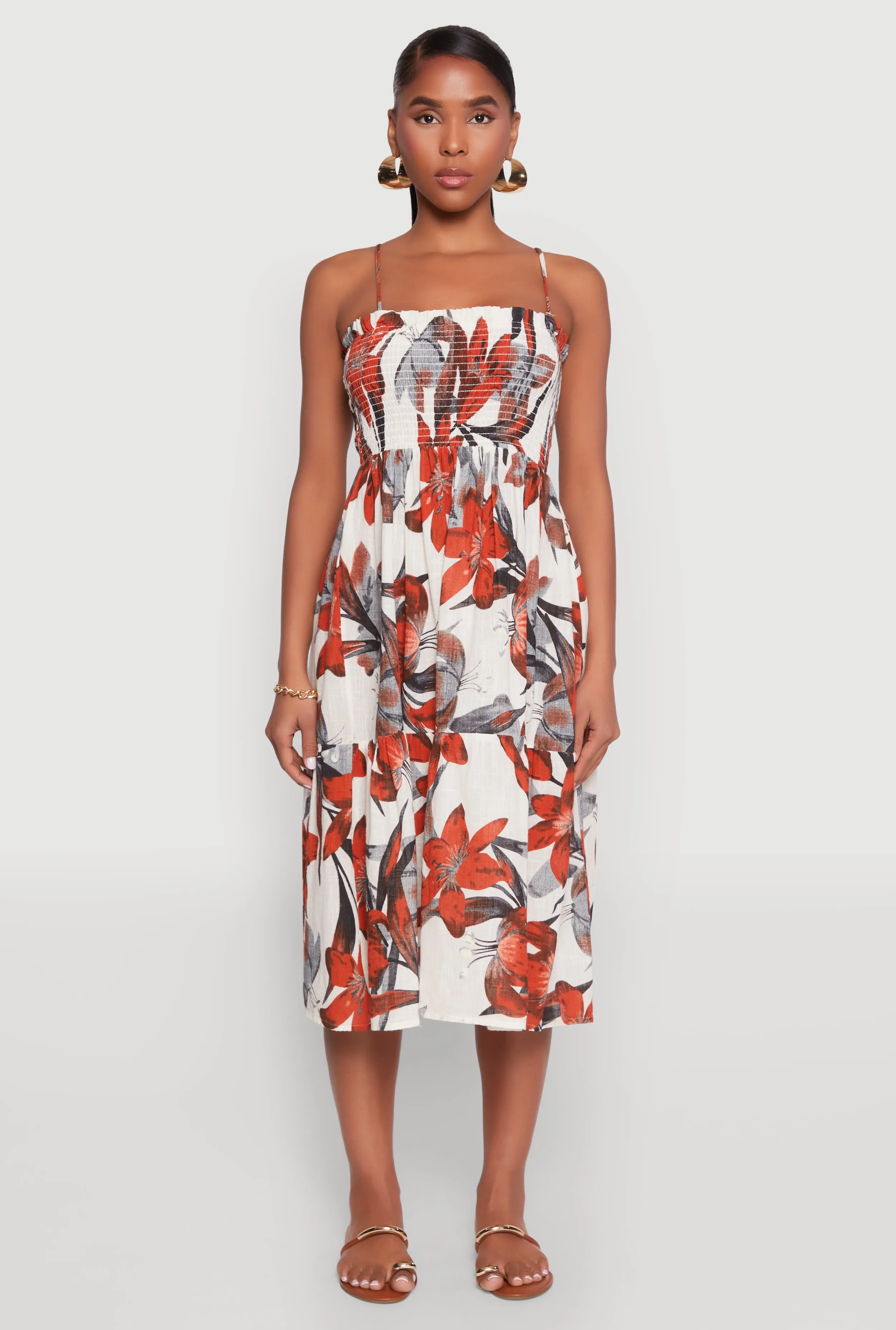 Floral Print Smocked Tiered Midi Dress Trendy Comfort Cozy midi dress