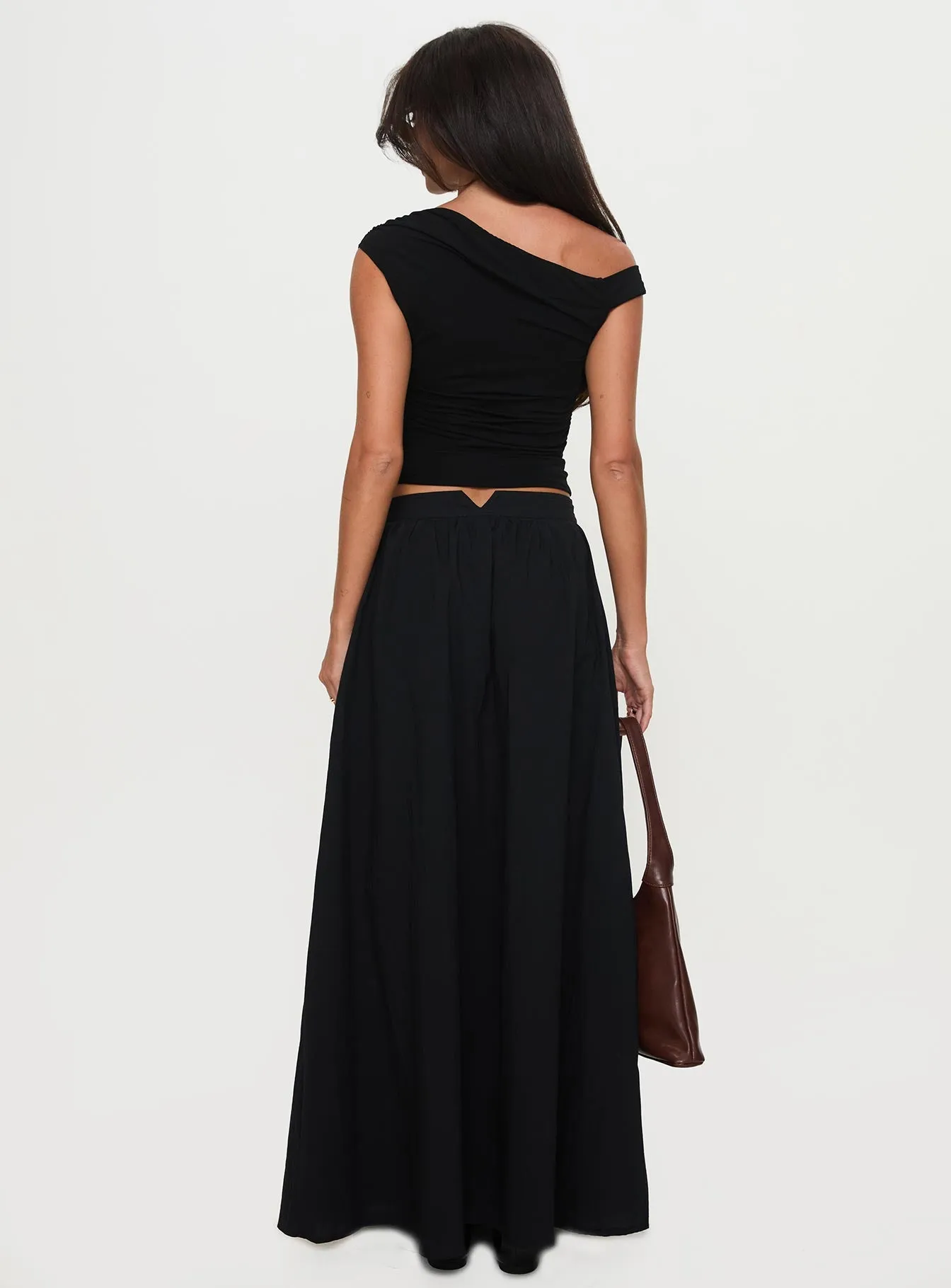 Rennata Gathered Mid Rise Maxi Skirt Black Denim style Fresh Style