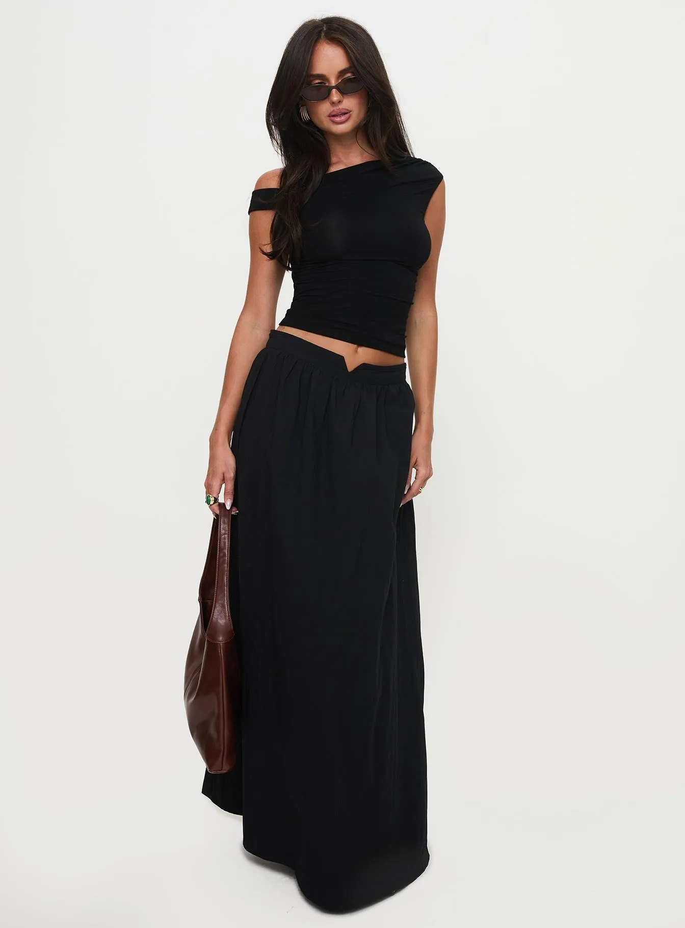 Rennata Gathered Mid Rise Maxi Skirt Black Weekend Ready Spring Must Have