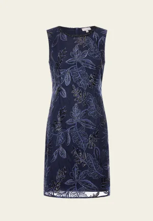 Airflow Vents Dark Blue Embroidered Mesh Sleeveless Dress