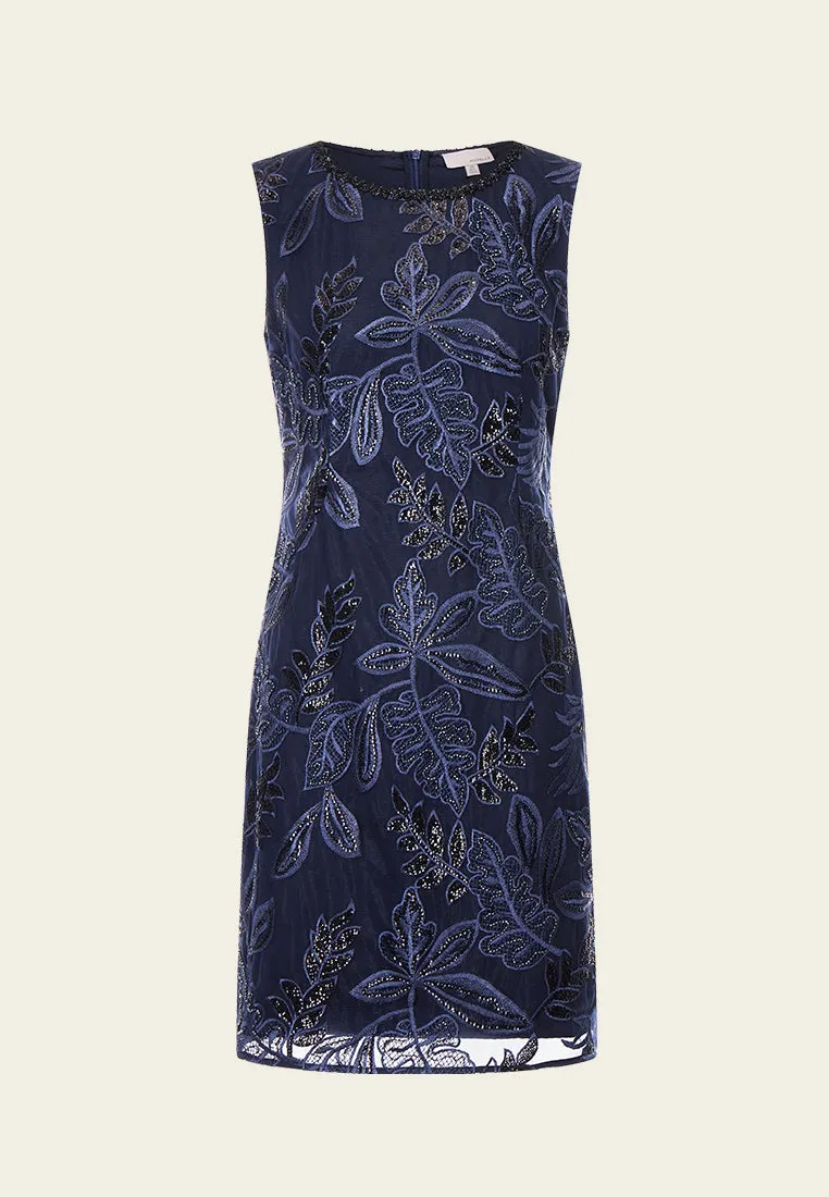 Airflow Vents Dark Blue Embroidered Mesh Sleeveless Dress