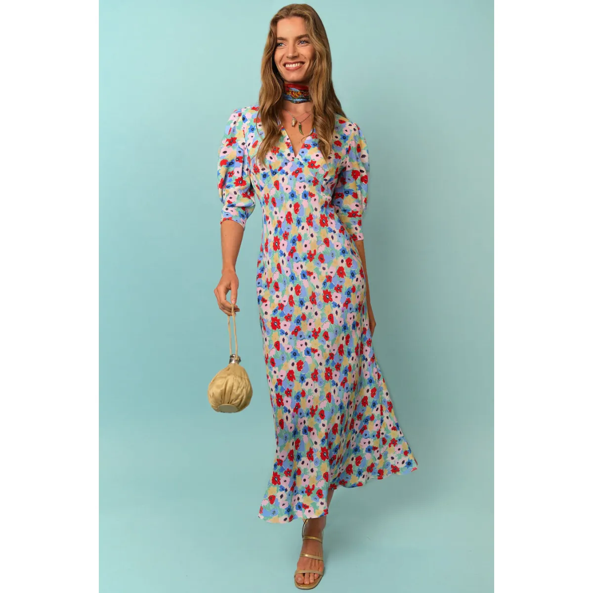 Zadie Dress Spring Ink Floral LayeredNeckline Chic Fit