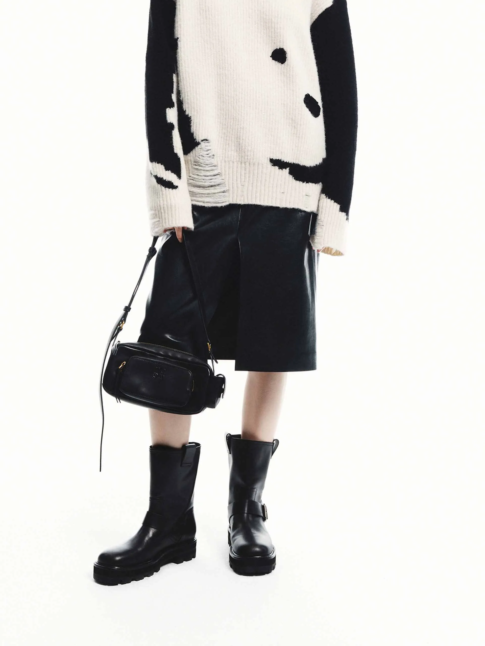 Casual Wear Holiday Travel Front Slit Midi Leather Skirt