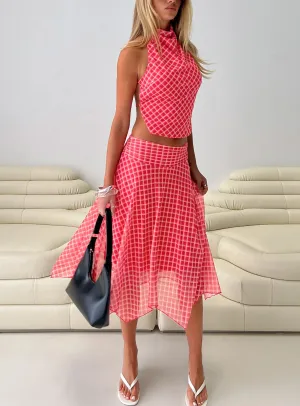 Reinforced Pockets Scenic Route Asymmetrical Midi Skirt Red Check
