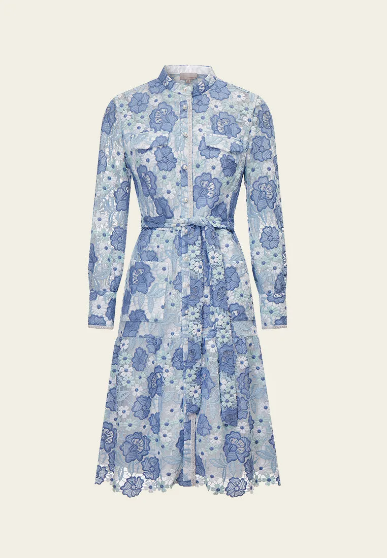 Summer Blue Stand Collar Lace Dress Air Move