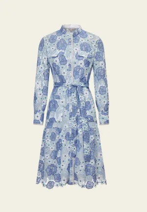 Summer Blue Stand Collar Lace Dress Air Move