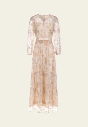 Belted Embroidered sequin-detail Mesh Dress SmoothEdging Euro Mood