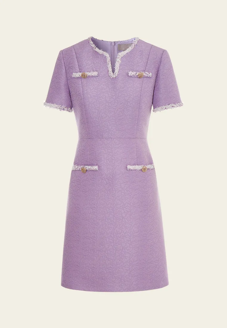 Jacquard Slit-pocket Hollow-carved Button Dress Vented Panels AntiStatic Material