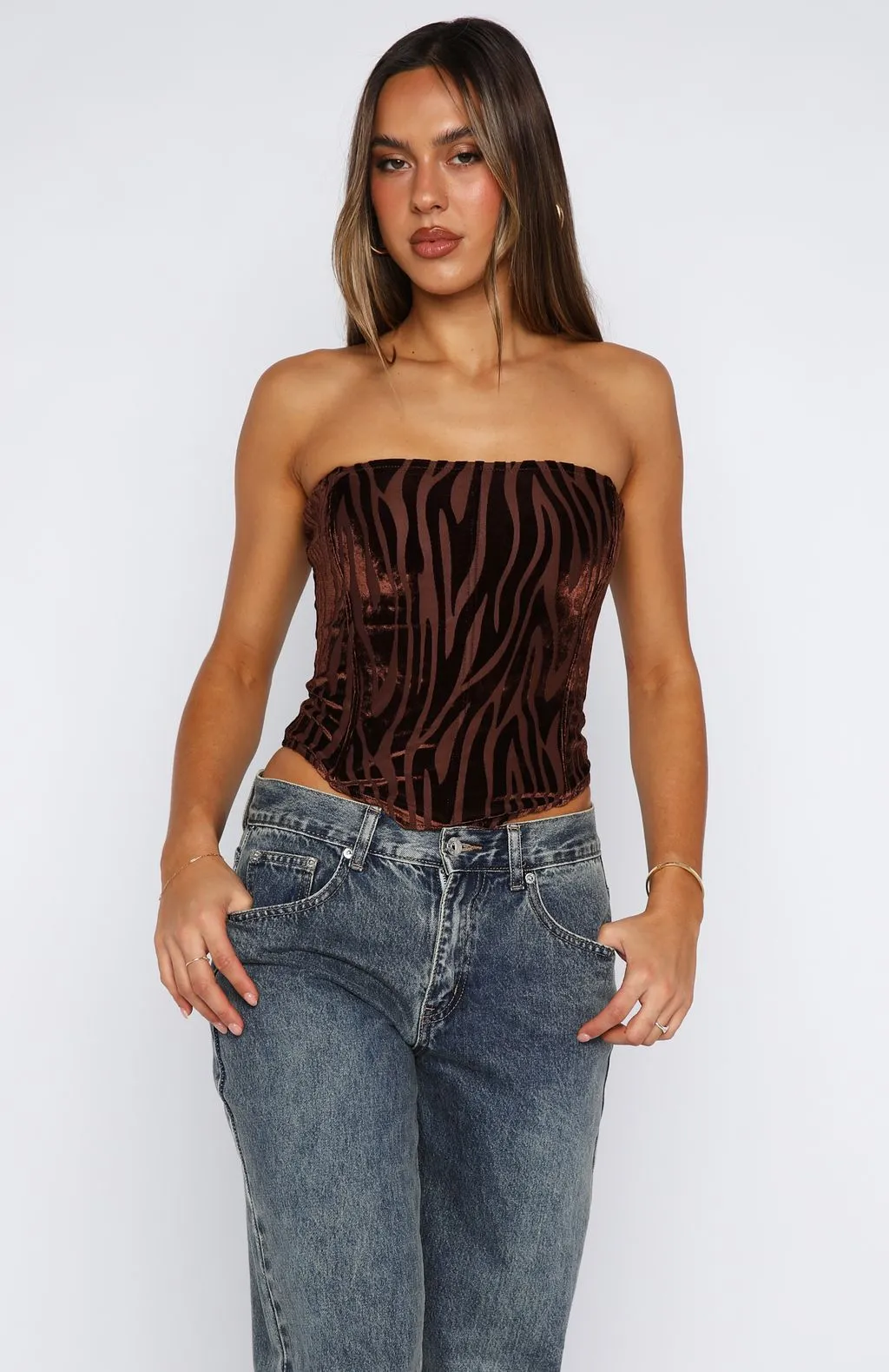 No Repeats Strapless Bustier Chocolate QuickRelease Fastener Relaxed Blouse