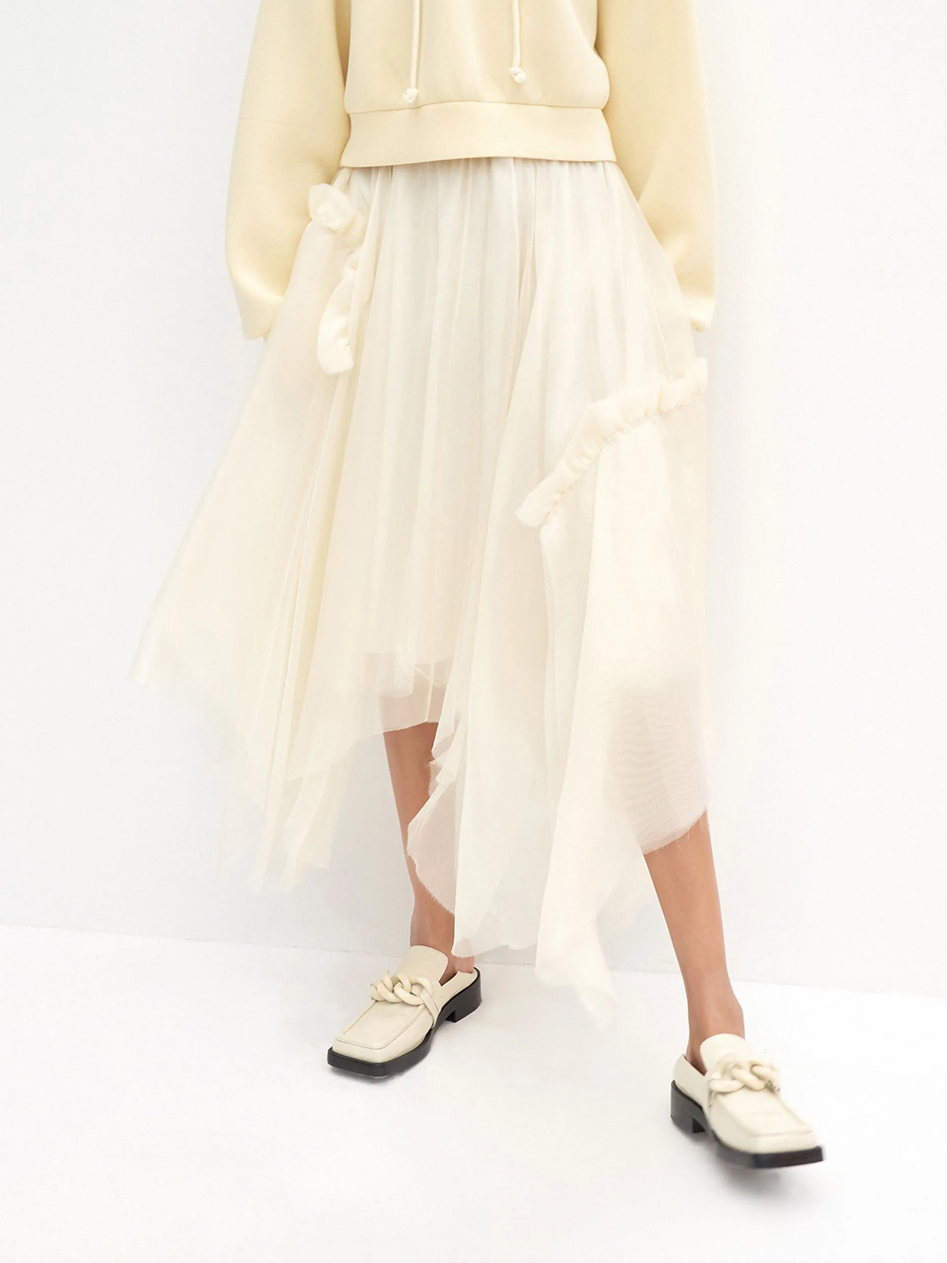 Laid Back Look Lined interior Asymmetric Pleated Silk Skirt