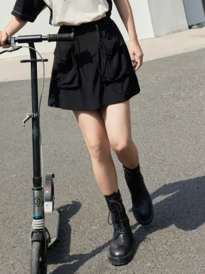 Drawstring Cargo Mini Skirt Adjustable Hem Fold Over Detail