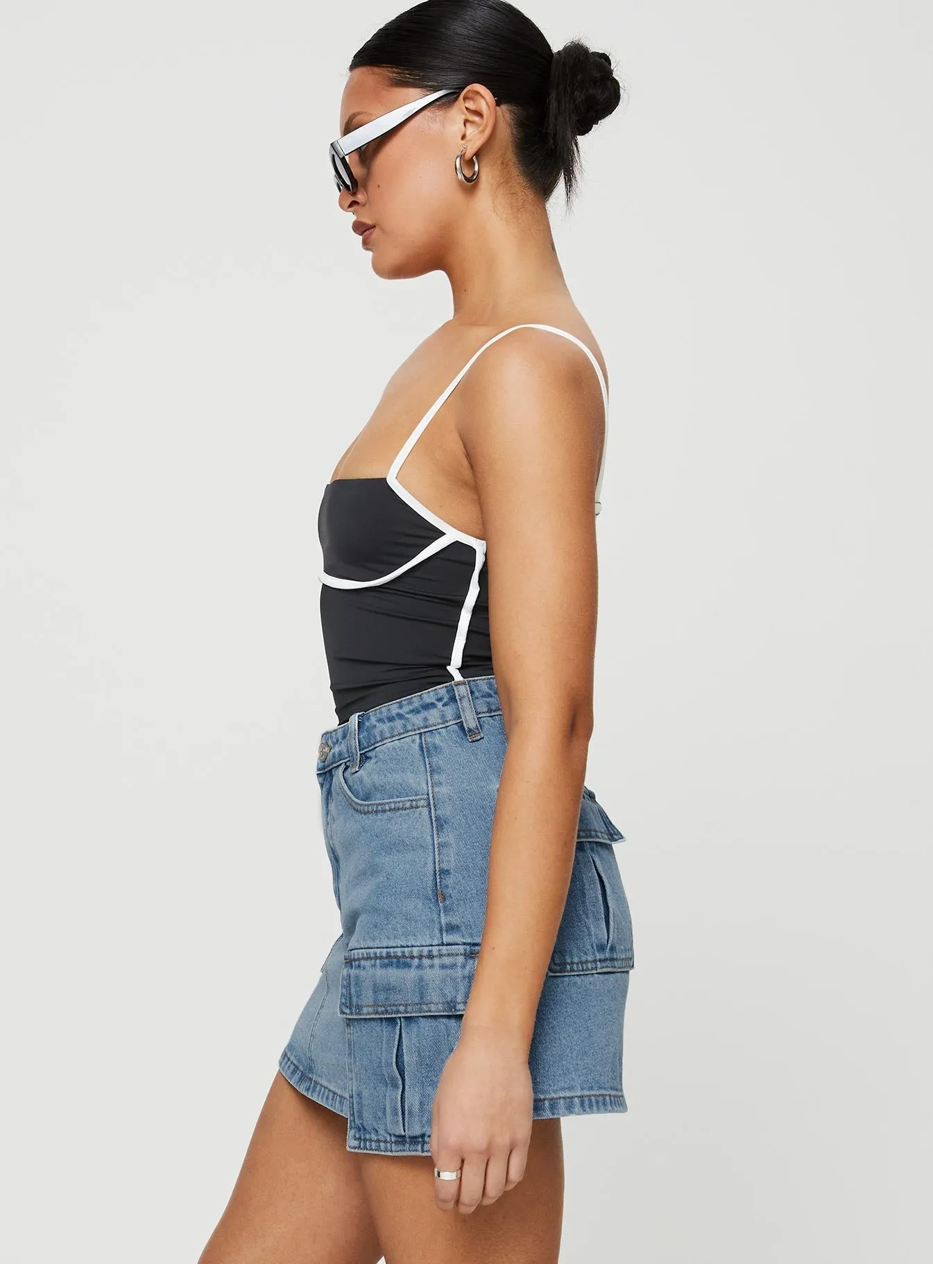 Geometric Print Bestseller Item Maberley Denim Mini Skirt Mid Wash