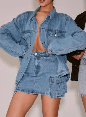 Maberley Denim Mini Skirt Mid Wash Breathable fabric Innovative Fabric