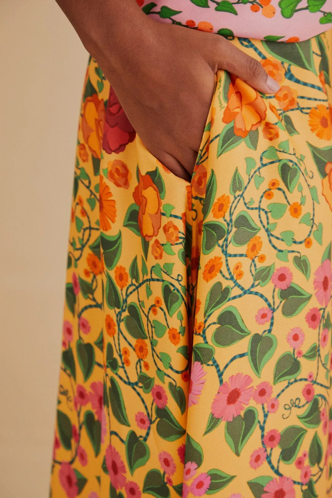 Opaque finish Light Yellow Heart Ivy Midi Skirt