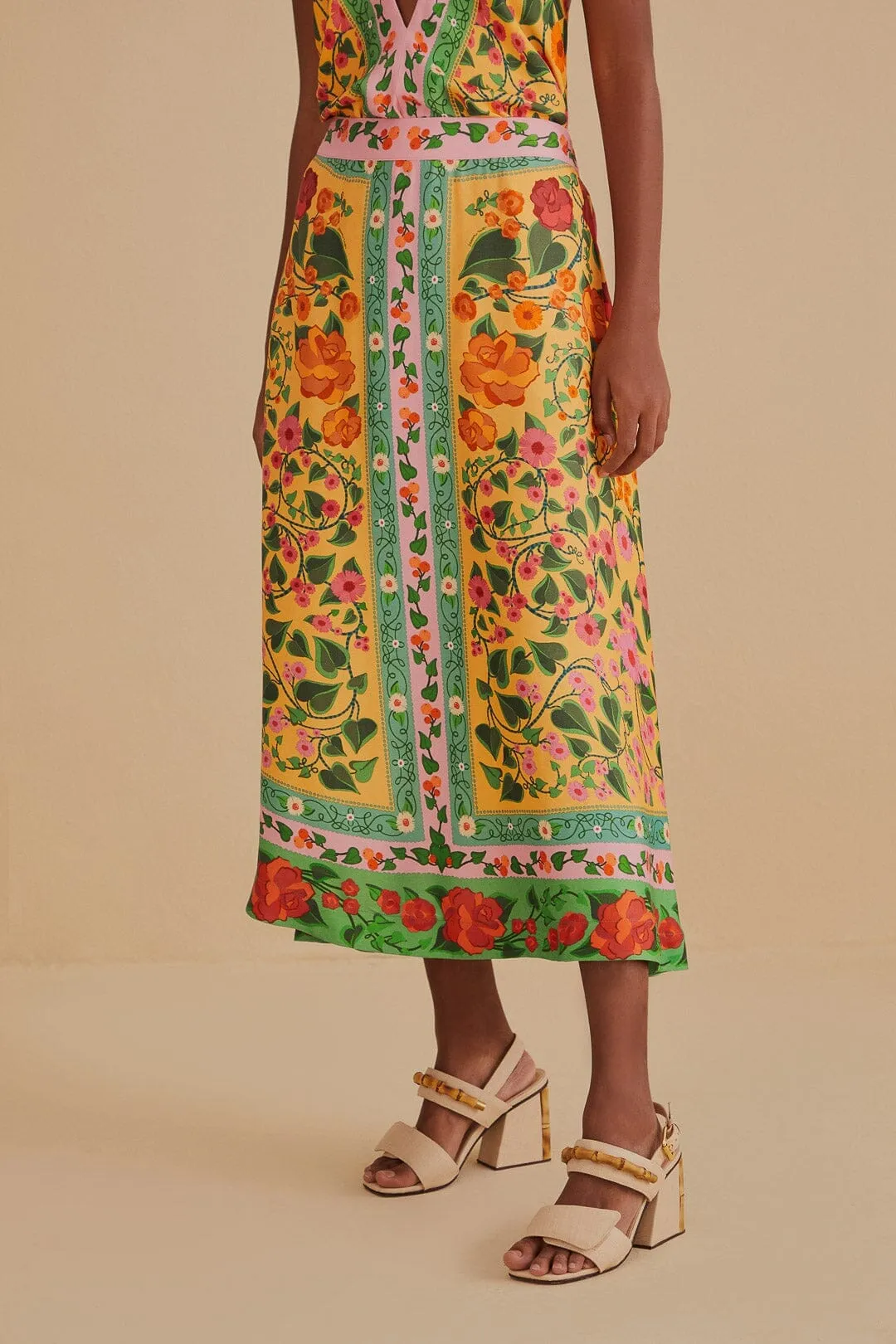 Mix Separates Biodegradable Fabric Light Yellow Heart Ivy Midi Skirt