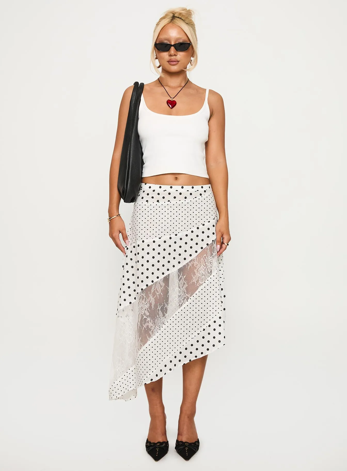 Erasable Crease tech fabric Rennar Maxi Skirt White / Polka Dot Petite