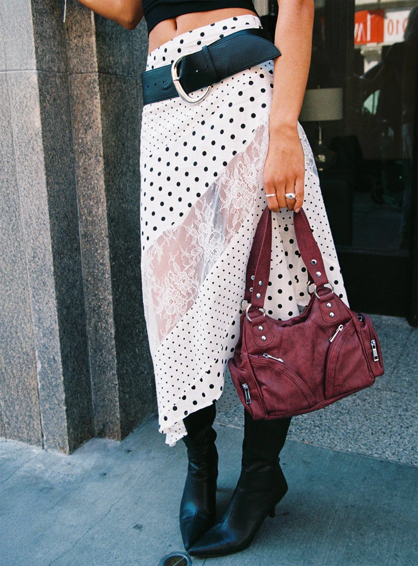 Pleated Construction Rennar Maxi Skirt White / Polka Dot Petite