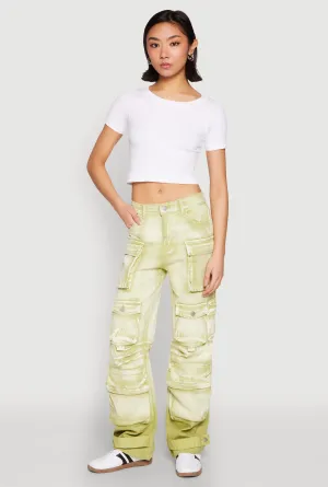 Smart Wardrobe Clean Fit Daisy Mineral Wash Multi Pocket Cargo Jeans