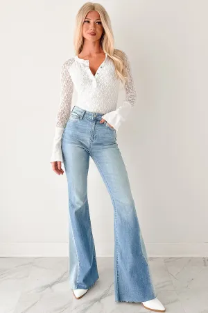 Moisture Wicking Technology Jacob High Rise Contrast Flare Cello Jeans (Medium)