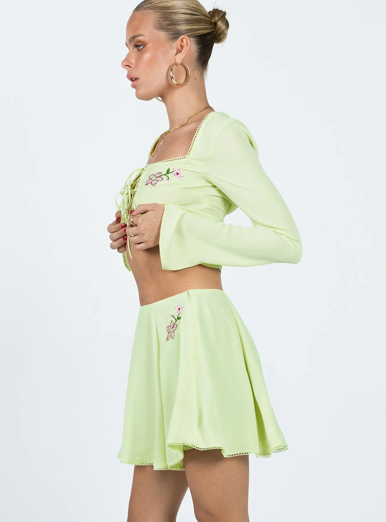 Saleya Mini Skirt Green Neutral Tones Velvet Finish