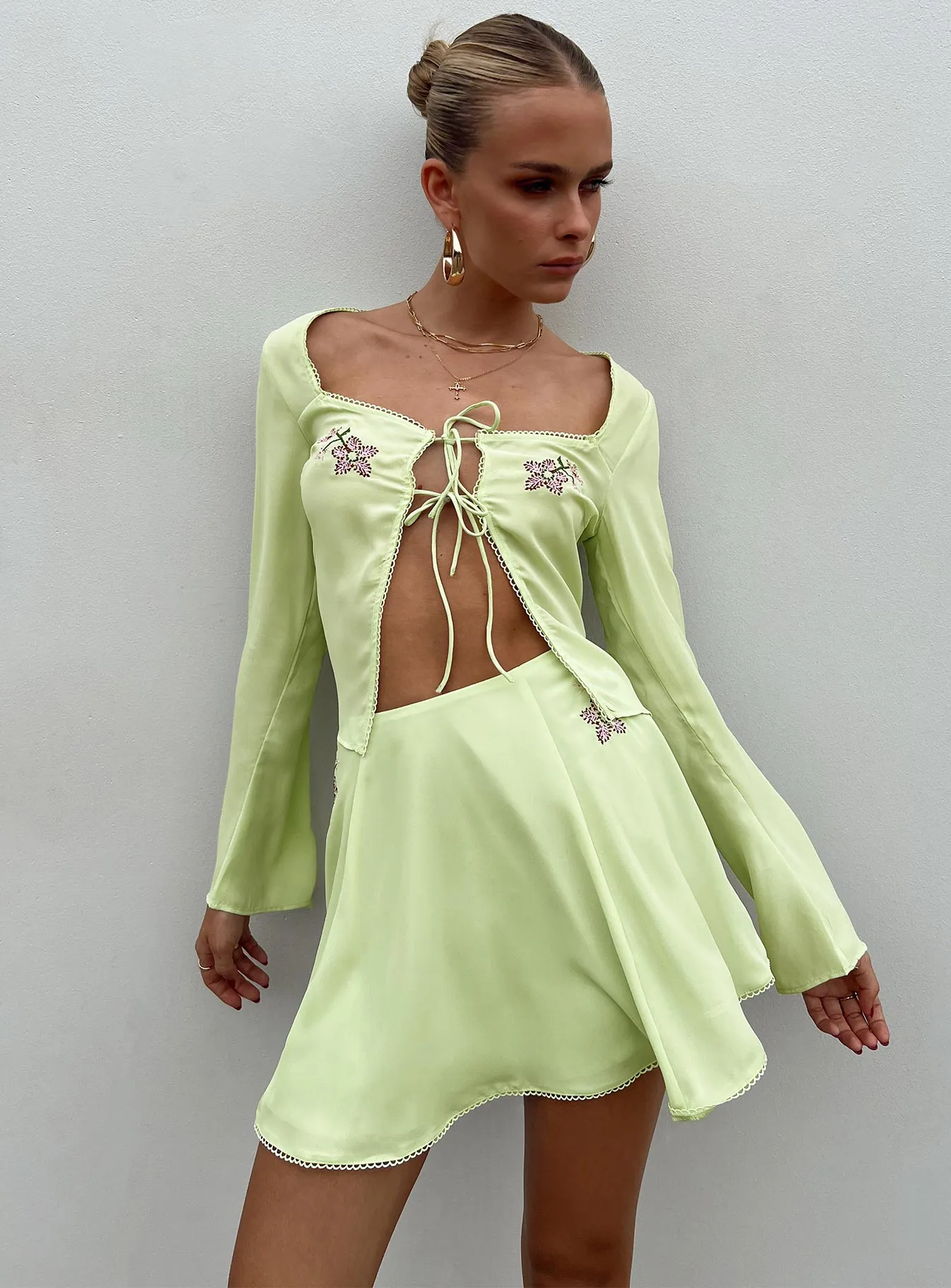 Saleya Mini Skirt Green Linen Cotton Mix Bold Cut