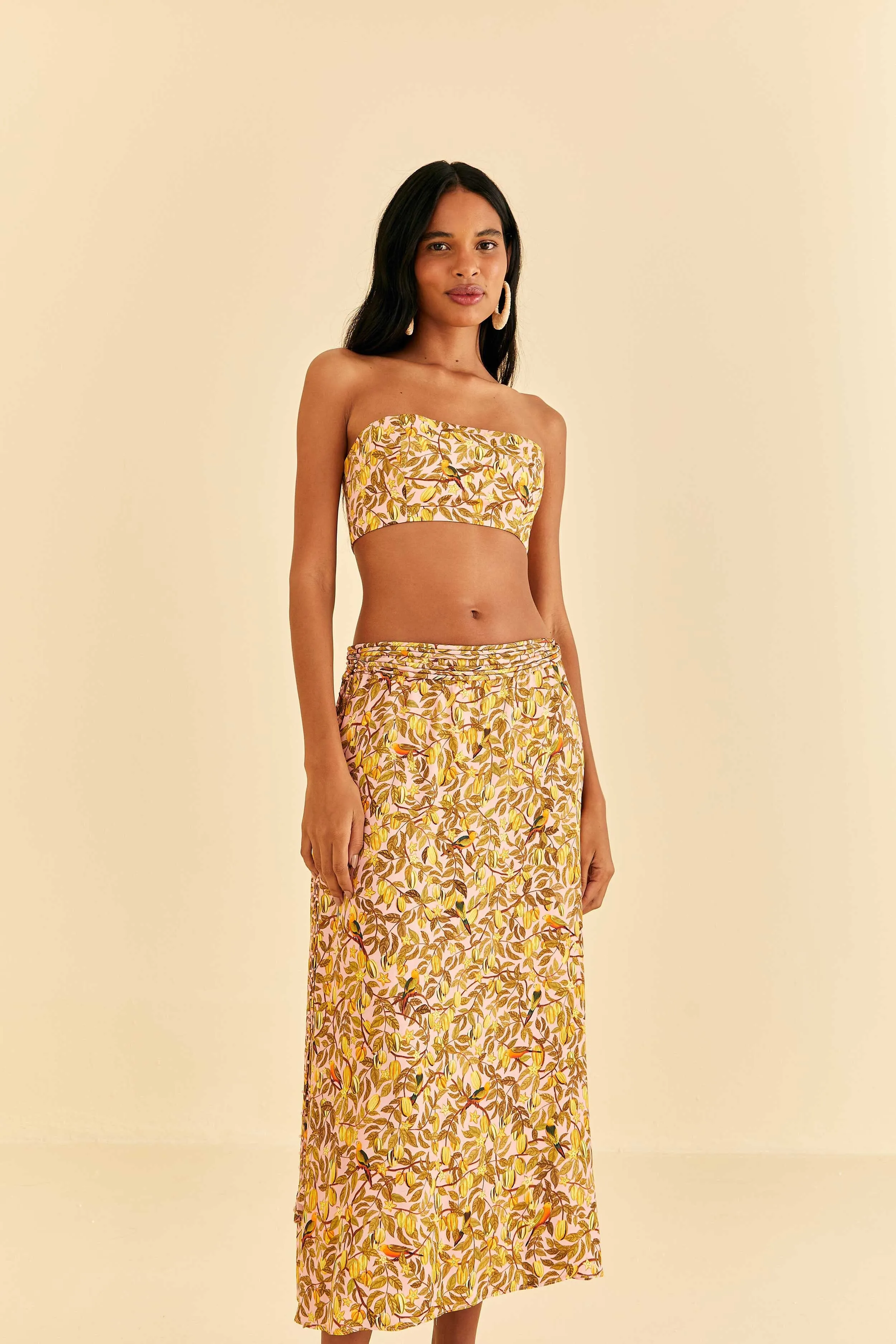 Reinforced Pockets Light Pink Star Fruit Midi Skirt
