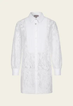 Flatlock stitching Embroidered Sequin-detail Mesh Lace Shirt Dress