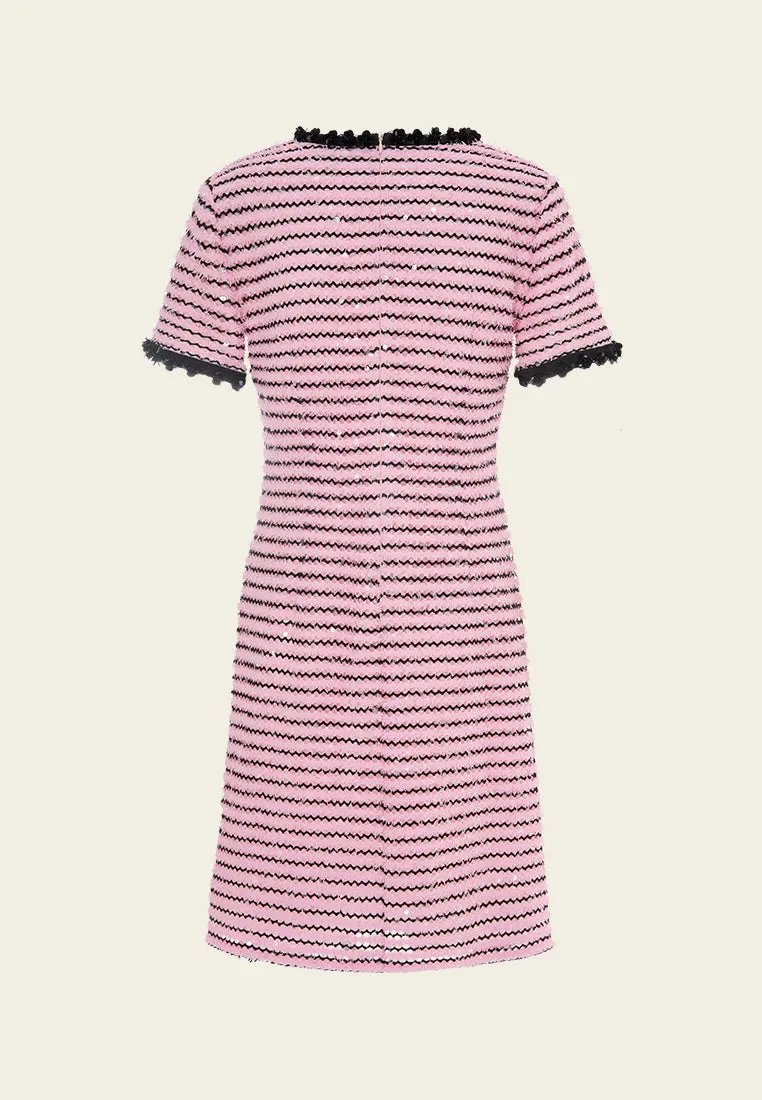 Seamless Sleeve Construction SeamlessTransition Frayed-detail Sequin-detail Stripped Dress