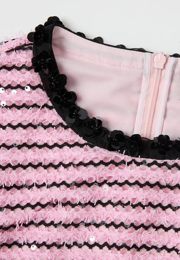Frayed-detail Sequin-detail Stripped Dress FlexibleCuff Tech Mood
