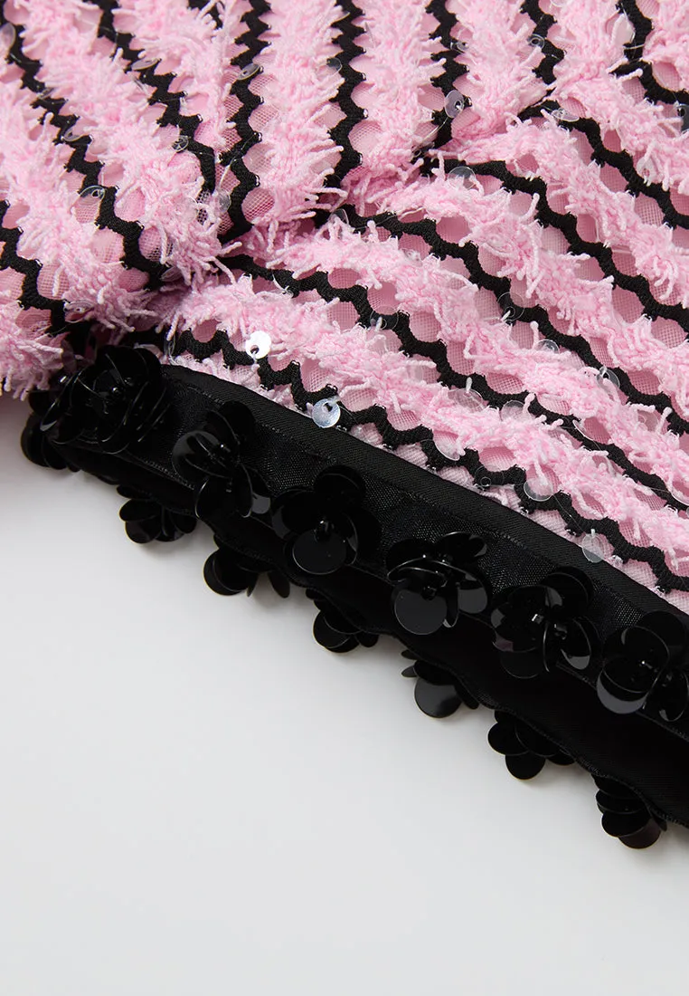 Frayed-detail Sequin-detail Stripped Dress Moon Beam