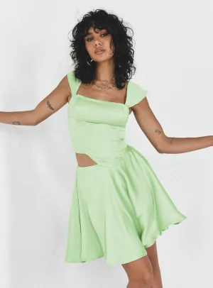 Cornell Satin Mini Skirt Green Soft Outfit Retro Style