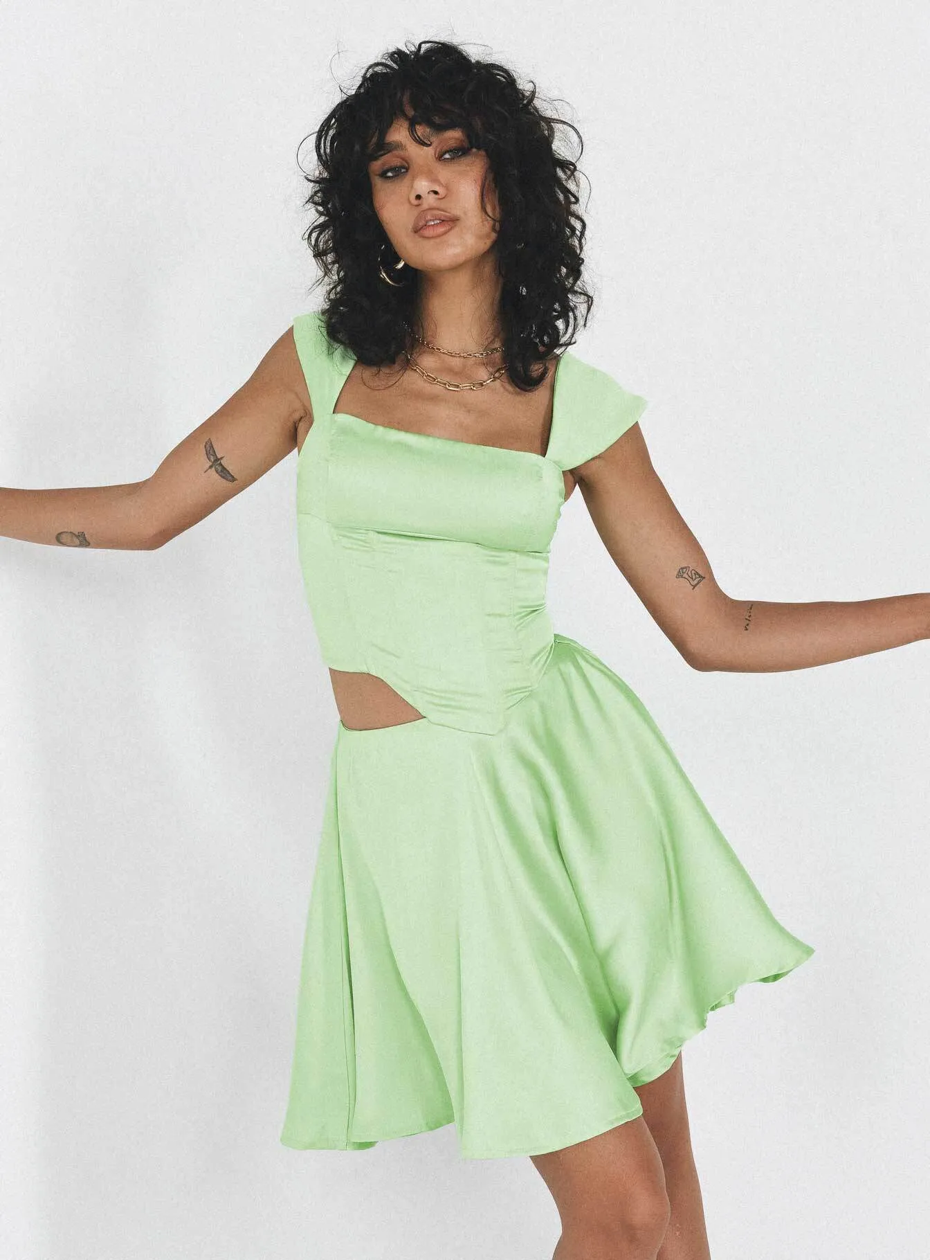 Cornell Satin Mini Skirt Green Soft Outfit Retro Style