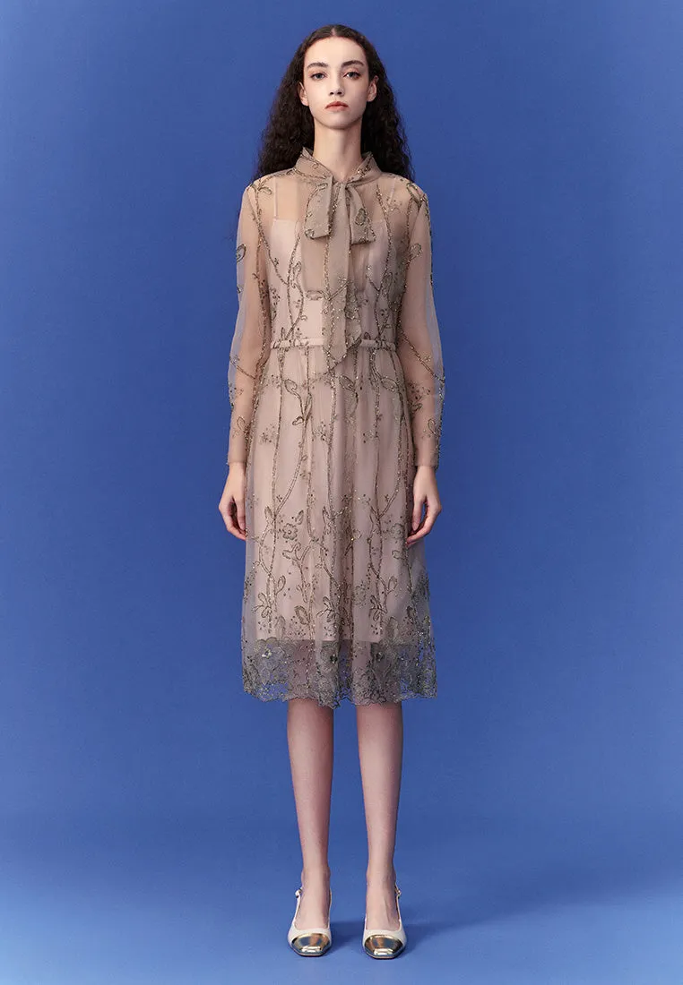 Self Love Loose Thread Caramel Mesh Dress