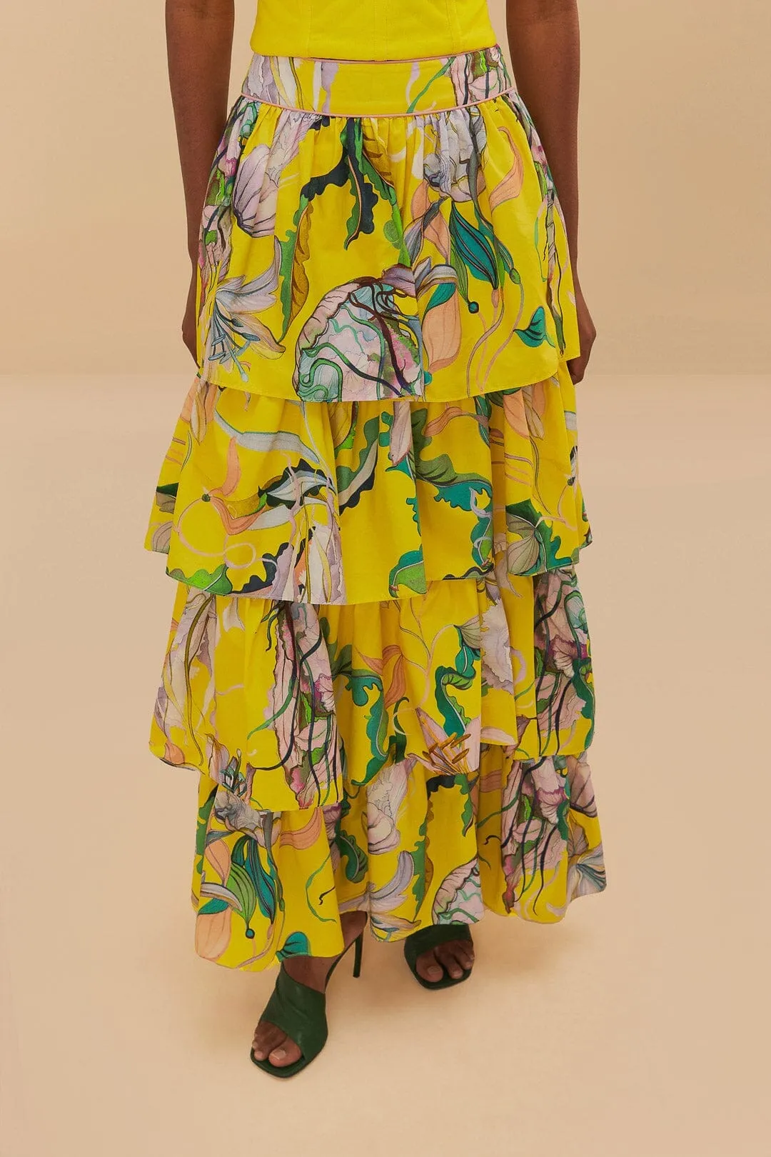 Sophisticated Mood Yellow Jellyfish Bouquet Maxi Skirt
