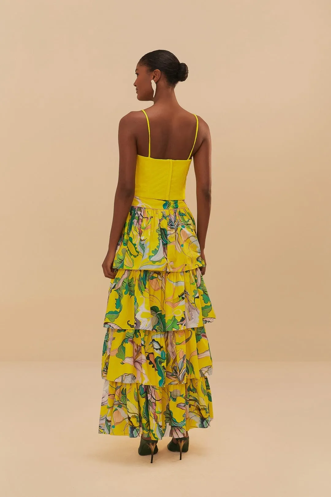 Beach Day Effortless Feel Yellow Jellyfish Bouquet Maxi Skirt
