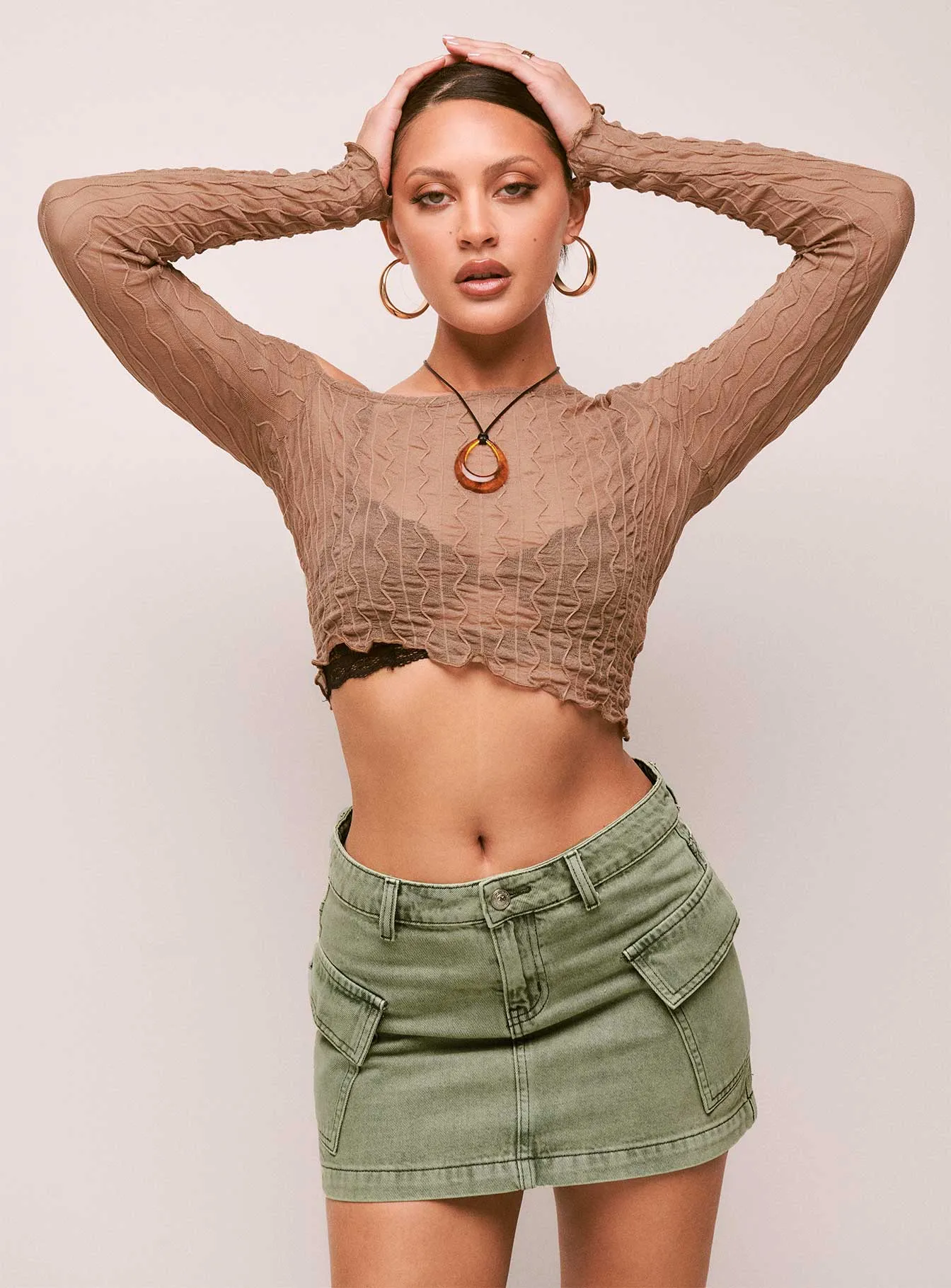 Pastel tone garden party Zakai Cargo Denim Mini Skirt Green