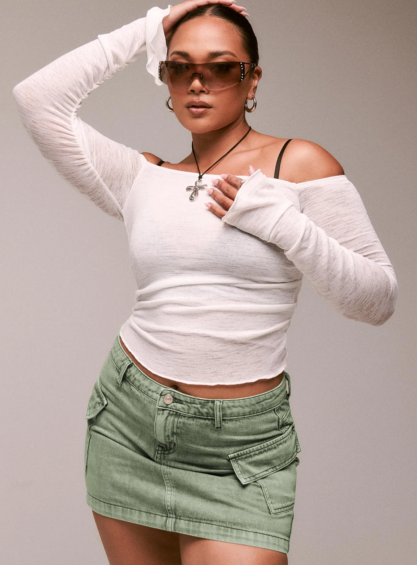 Zakai Cargo Denim Mini Skirt Green Stretchy