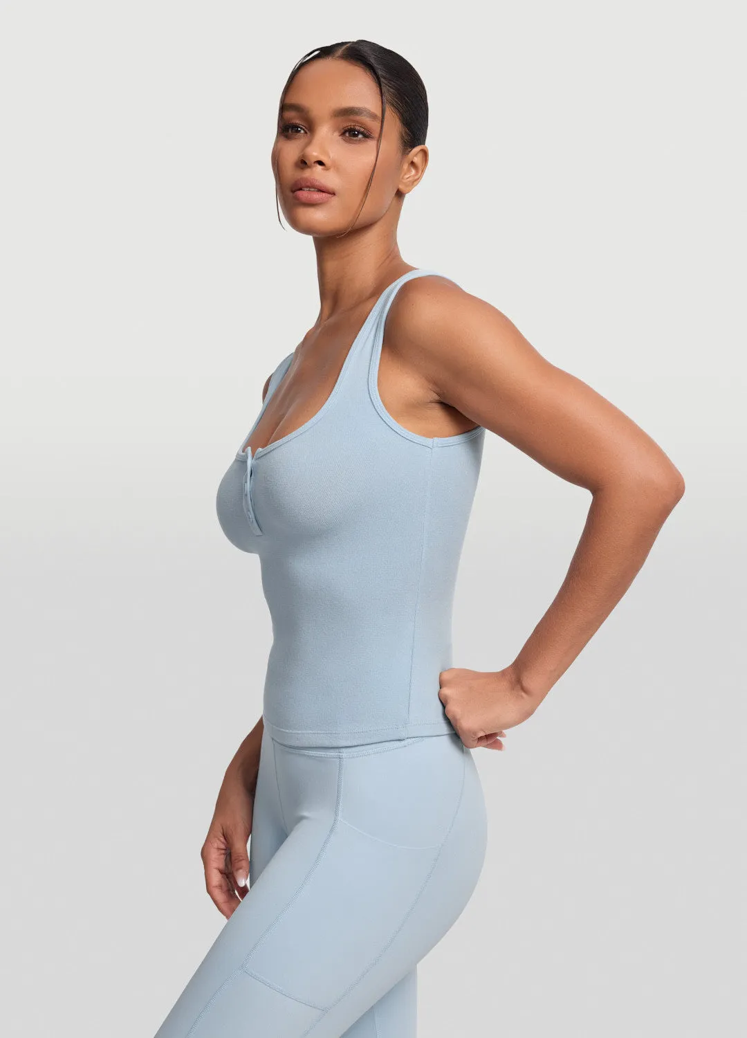 Button Front Tank Top dusty environment Reinforced Hem