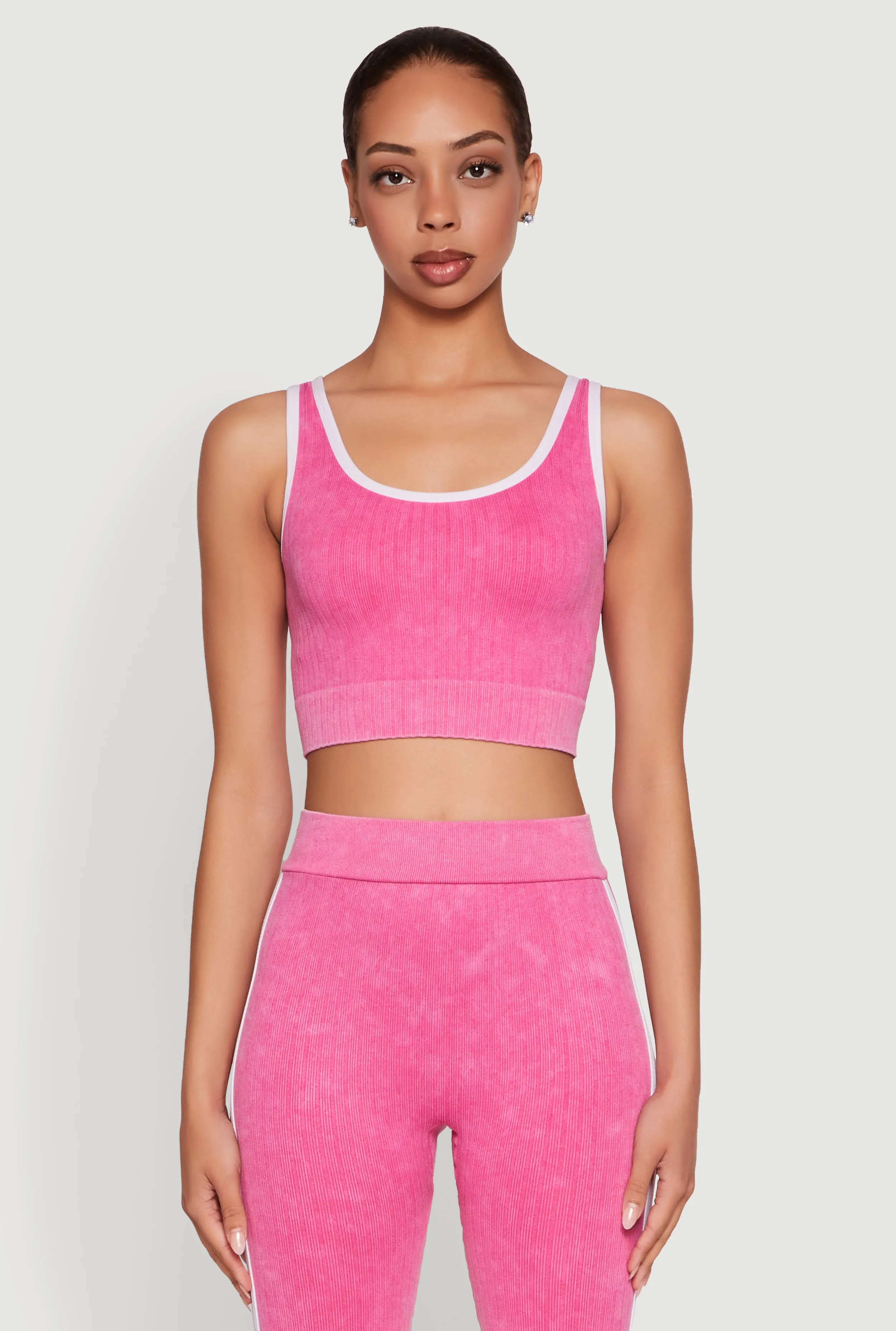 Hydration Pocket Mineral Wash Contrast Trim V Neck Cropped Tank Top