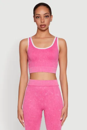 Hydration Pocket Mineral Wash Contrast Trim V Neck Cropped Tank Top