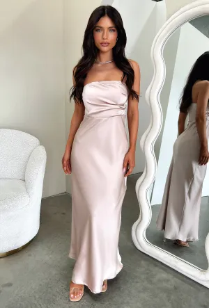 Daylight Warm embroidery work Elio Strapless Satin Maxi Dress - Champagne