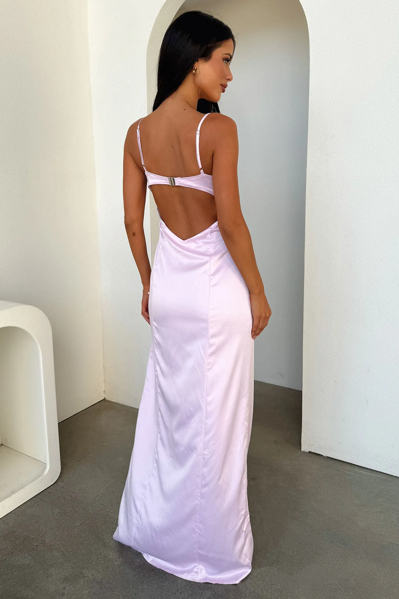 Roof View Graceful full-length gown Violetta Scoop Neck Satin Maxi Dress - Pink