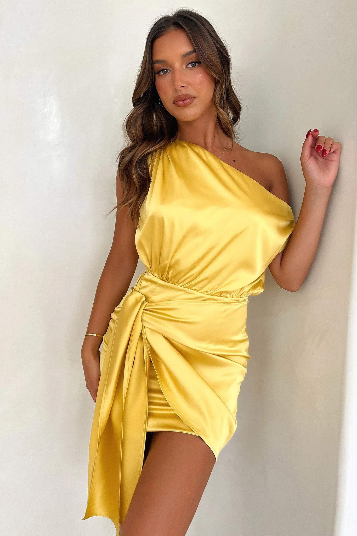 Ricci Dress - Yellow Flattering Silhouette Fishtail Hem Finish