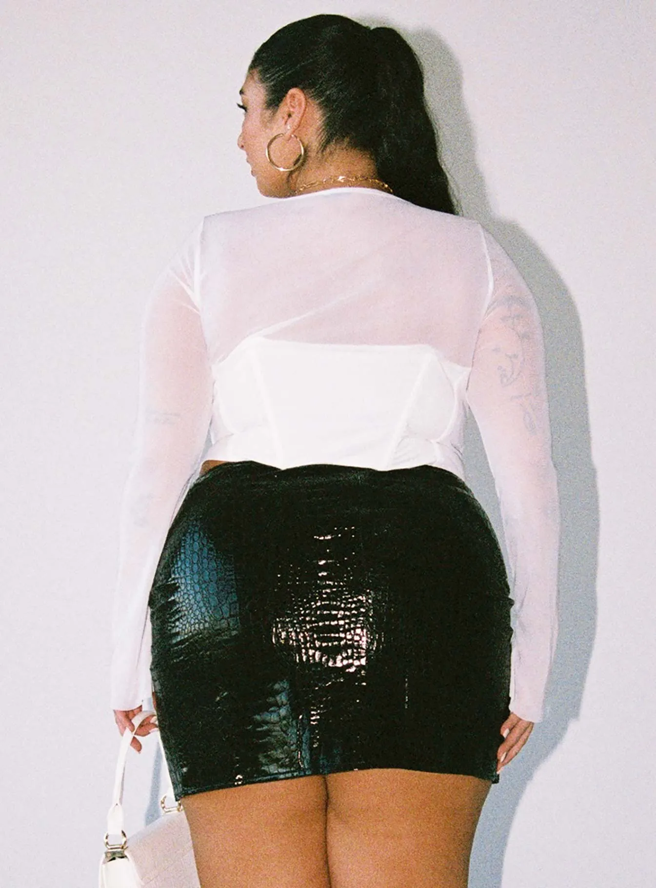 Lightweight Leila Mini Skirt Black Croc Curve
