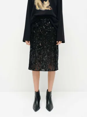 Soft Finish muted tone Sequin Finish Straight Skirt