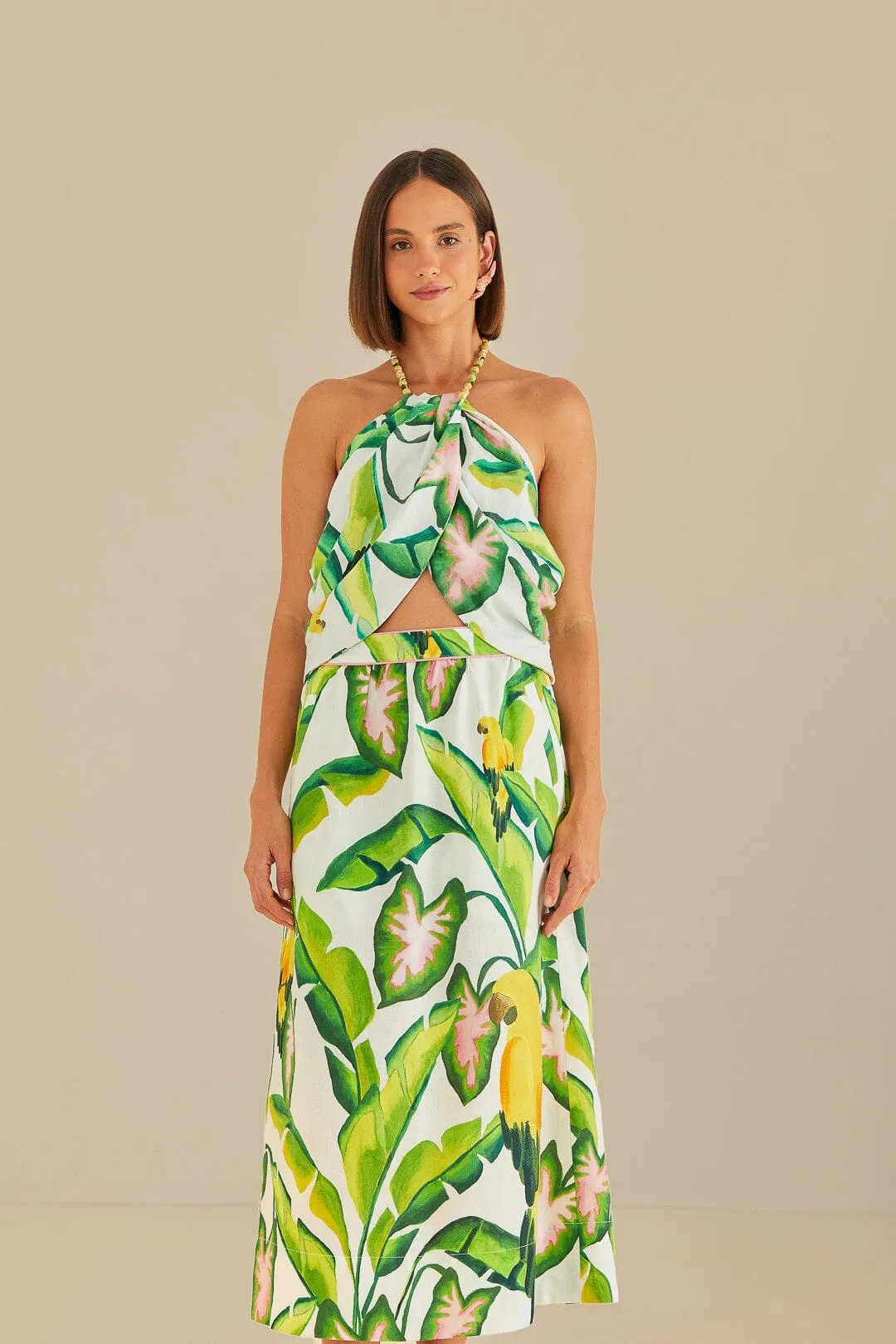 Opaque Lining Timeless Outfit Off-White Summer Foliage Skirt