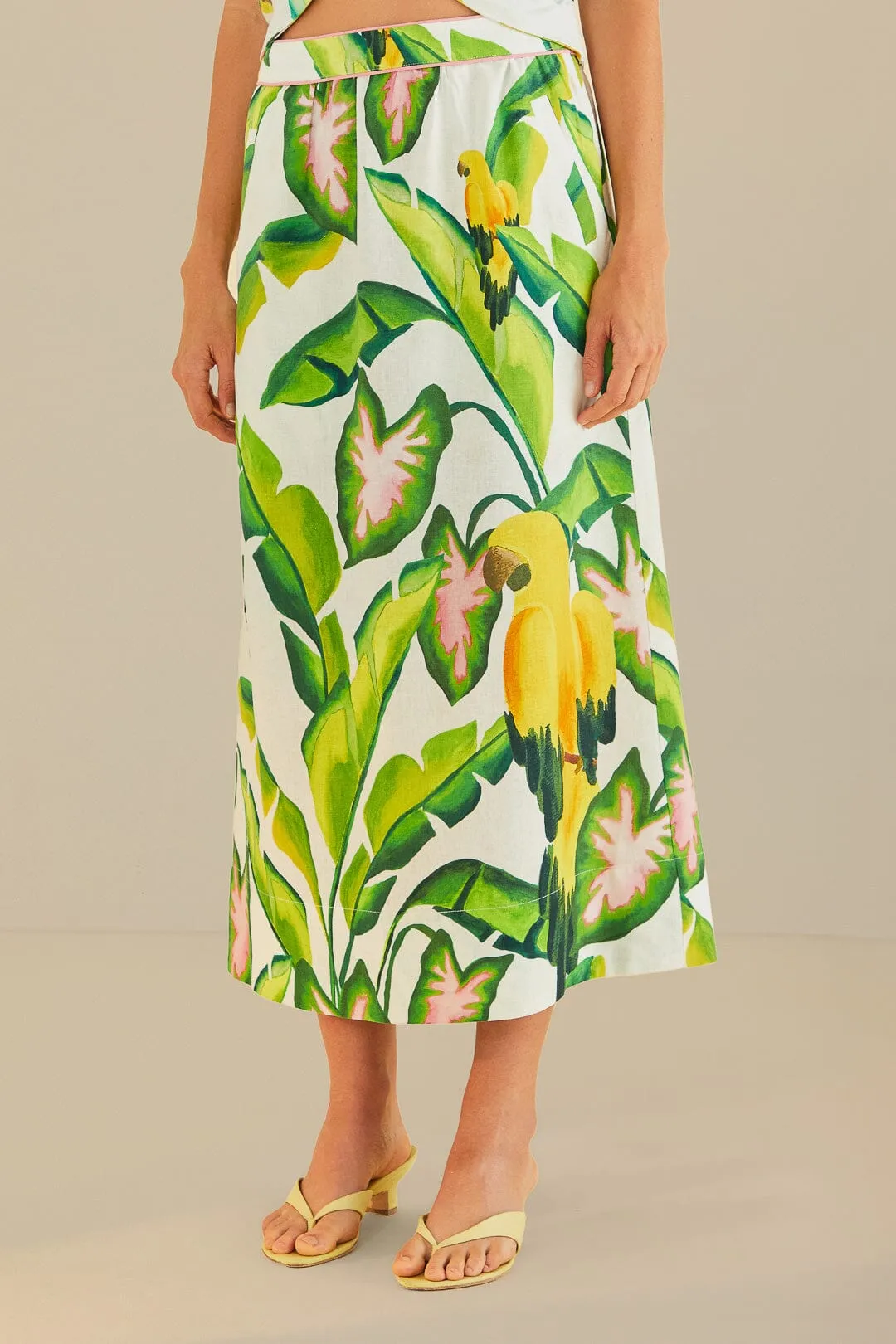 Hidden Zipper Street Look Off-White Summer Foliage Skirt