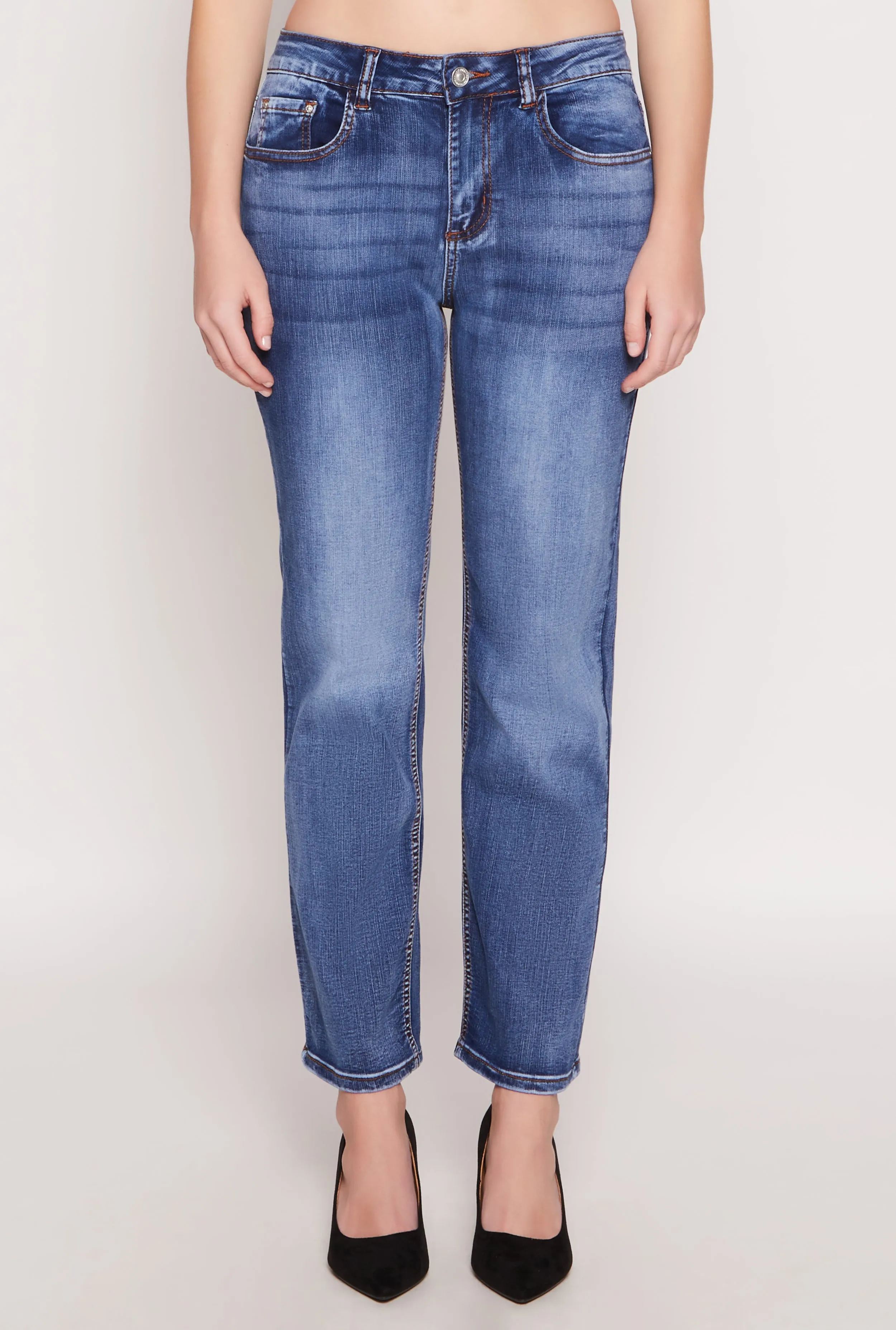 Smooth zipper closure WAX Straight Leg Whiskered Jeans